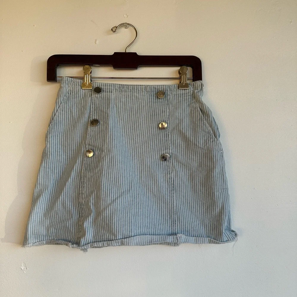 Zara Blue Striped A-Line Skirt with Buttons Small - Picture 1 of 5